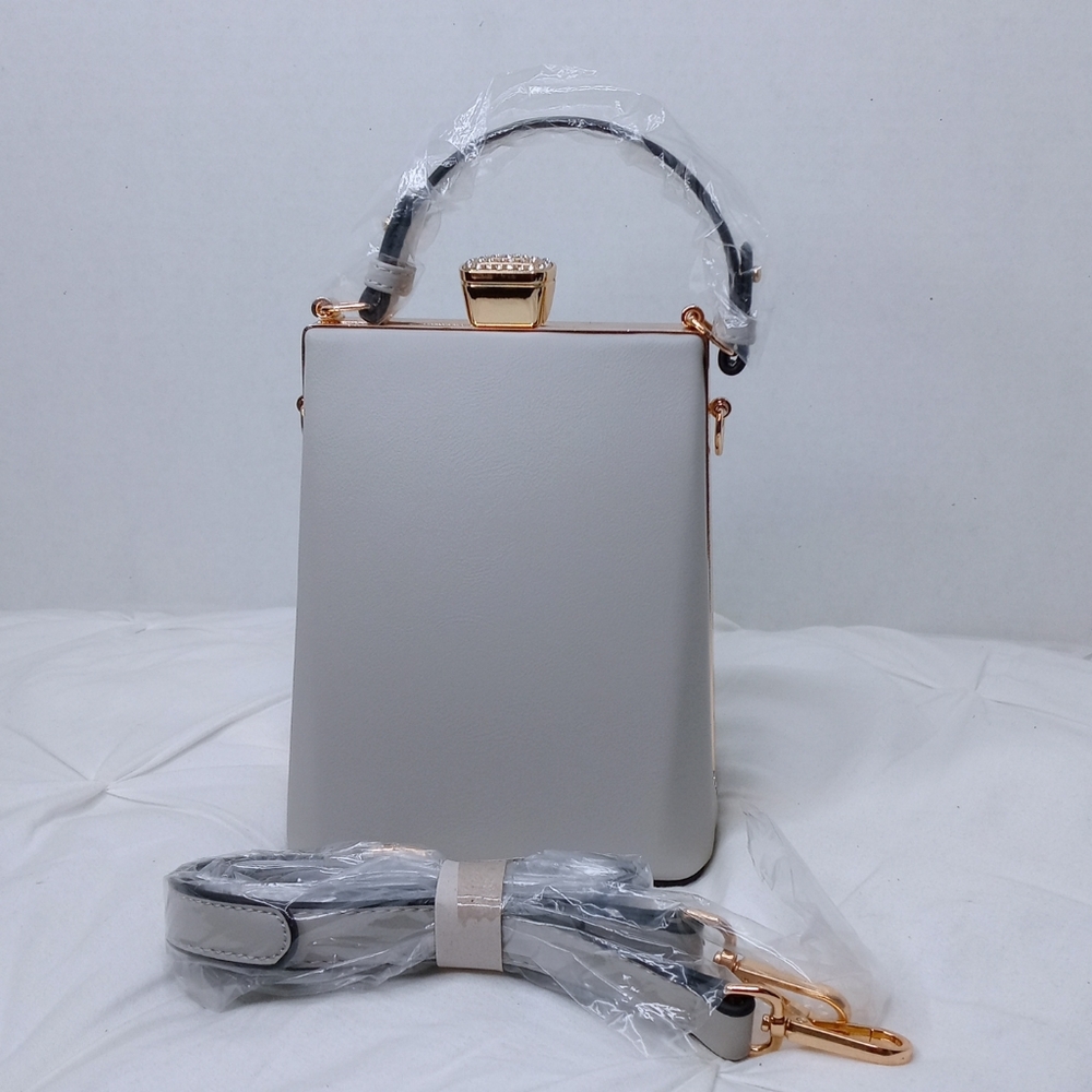 Light Grey Tall Clutch with Jewel